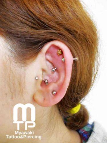 ピアスの部位及び名称：ヘリックス、ヘリックス（アンテナ）、インナーコンク、トラガス、アンチトラガス